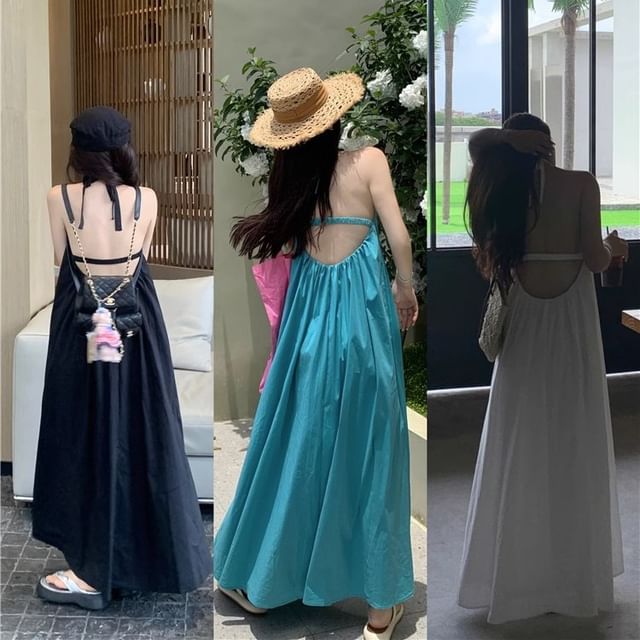 Halter Dress Print Neck Sleeveless Maxi