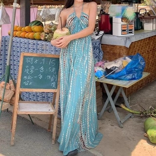 Printed Halter Neck Maxi Dress Sleeveless