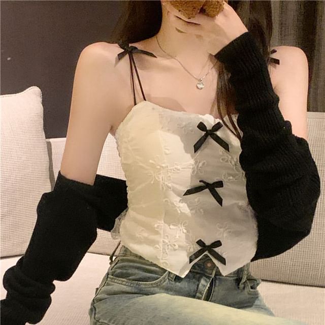 Crop Top Cami Lace Ribbon Accent