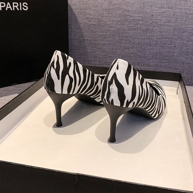 Print Pumps Stiletto Pointed Toe Zebra