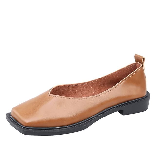 Flats Toe Square Faux Leather