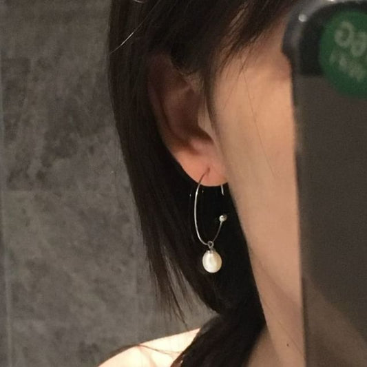 Pearl Drop Hoop Earring Open Faux