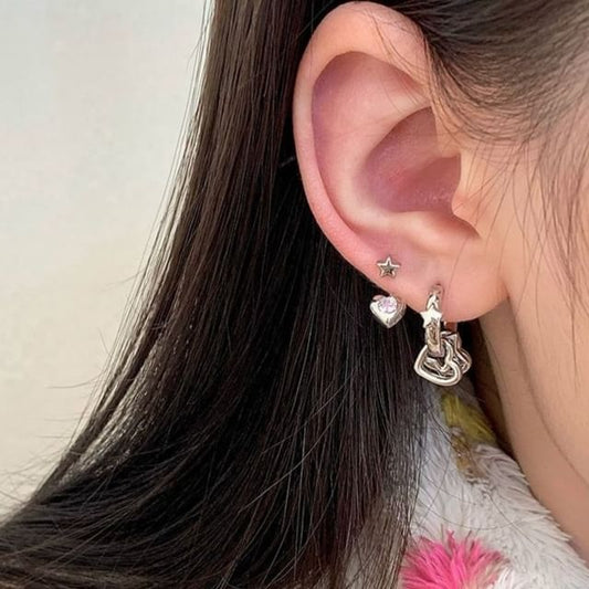 Asymmetrical Heart Earring Rhinestone Star