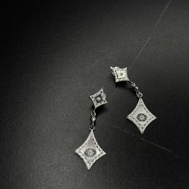 Clip-On Rhinestone Earring Drop Rhombus