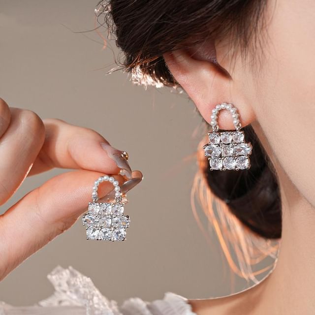 Rhinestone Handbag Pearl Faux Drop Earring