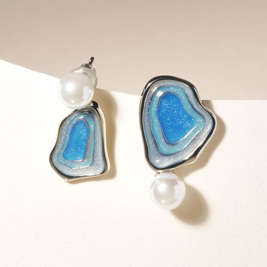 Pearl Asymmetrical Earring Faux Drop Glitter