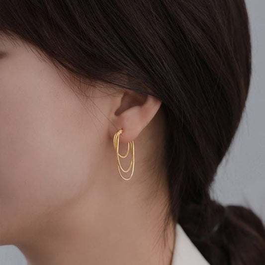 925 Hoop Layered Earring Silver Sterling