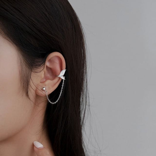 Fish 925 Ear Cuff Tail Chain Sterling Silver