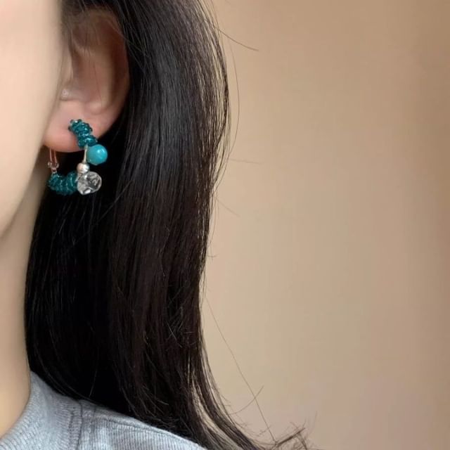 Bead Faux Gemstone Earring Alloy Hoop Leverback