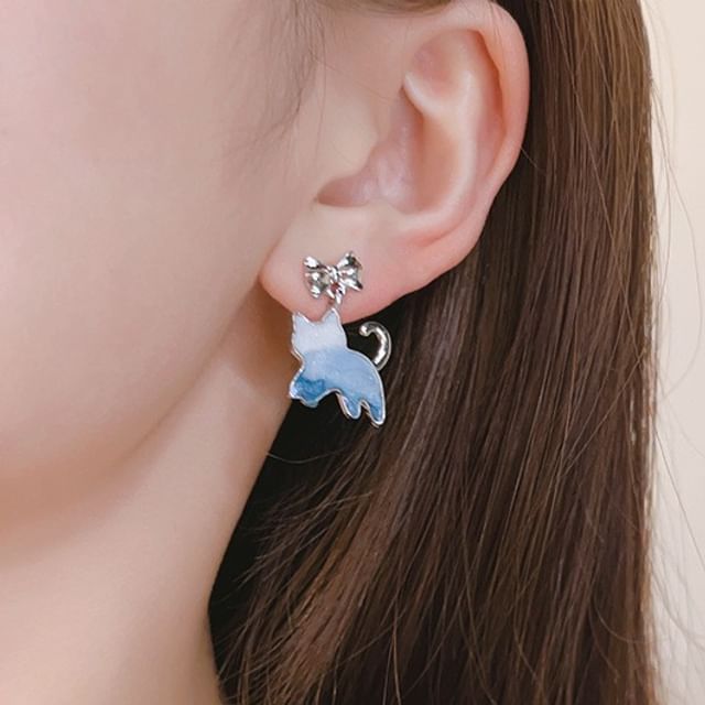 Earring Cat Alloy Resin Gradient Drop