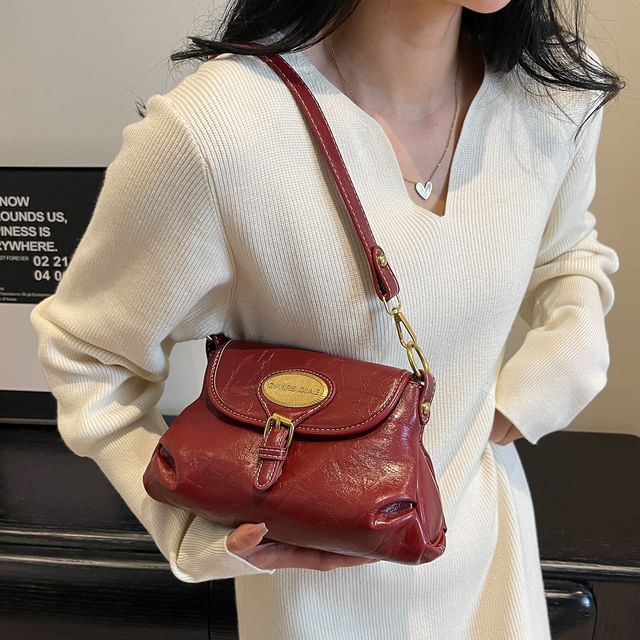 Buckled Crossbody Leather Faux Bag Flap