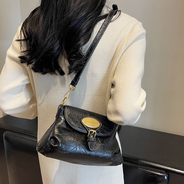 Buckled Crossbody Leather Faux Bag Flap