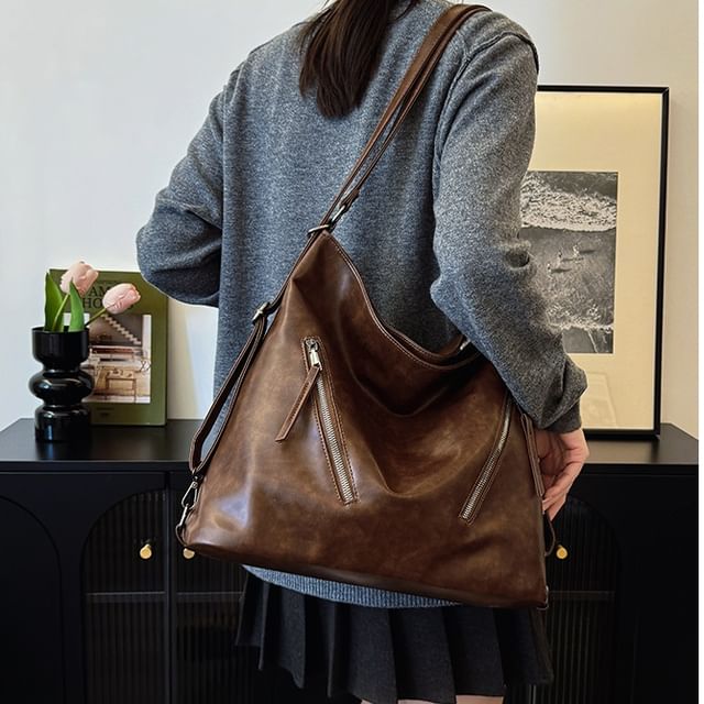 Backpack Faux Zip Leather Tote
