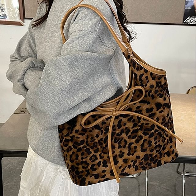 Bag Bow Leopard Print Tote