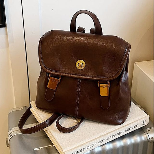 Backpack Buckle Flap Faux Leather