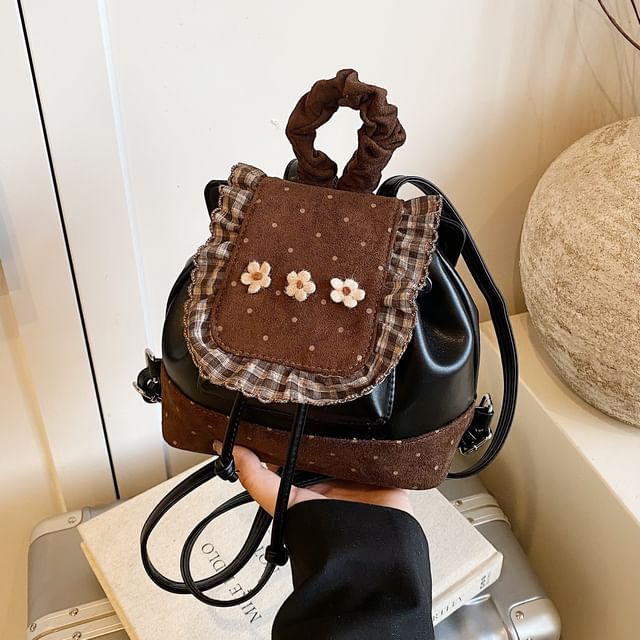 Dotted Ruffle Floral Small Backpack Panel