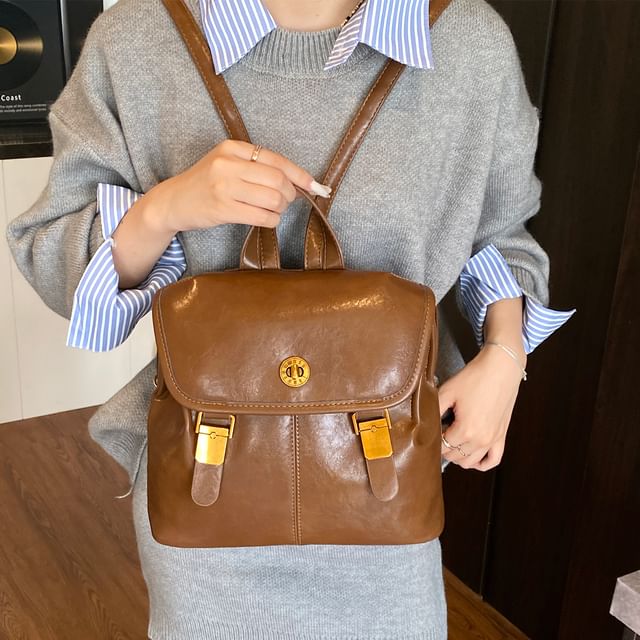 Backpack Buckle Flap Faux Leather