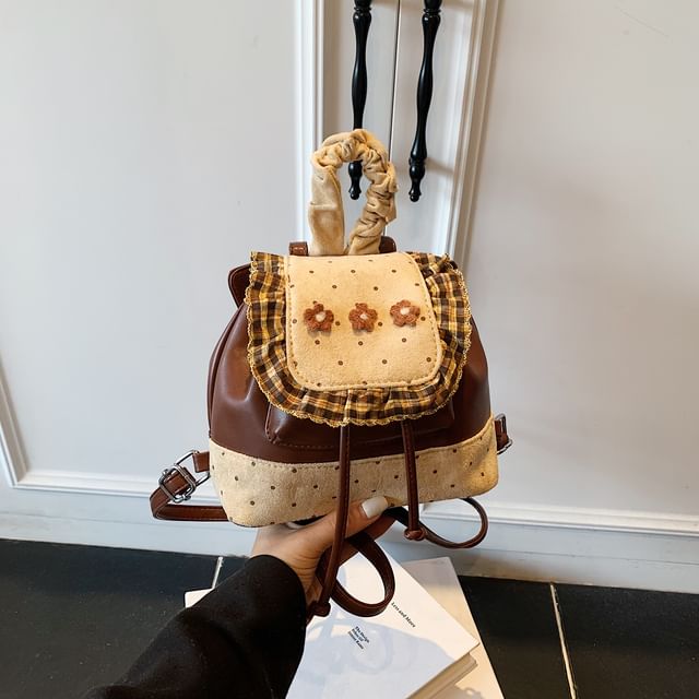 Dotted Ruffle Floral Small Backpack Panel