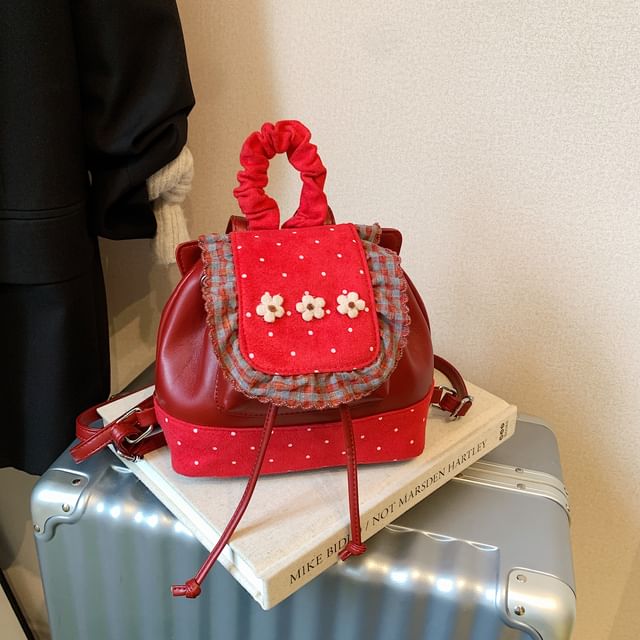 Dotted Ruffle Floral Small Backpack Panel