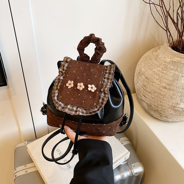 Dotted Ruffle Floral Small Backpack Panel