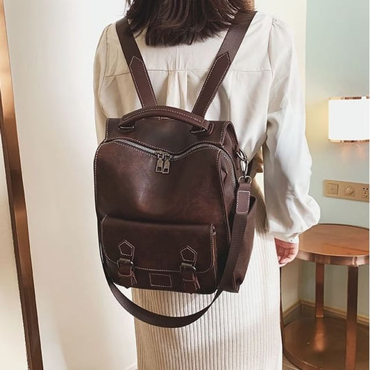 Leather Backpack Buckled Faux