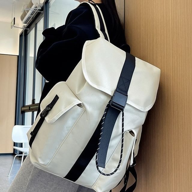 Drawstring Backpack Buckled Nylon Plain Unisex