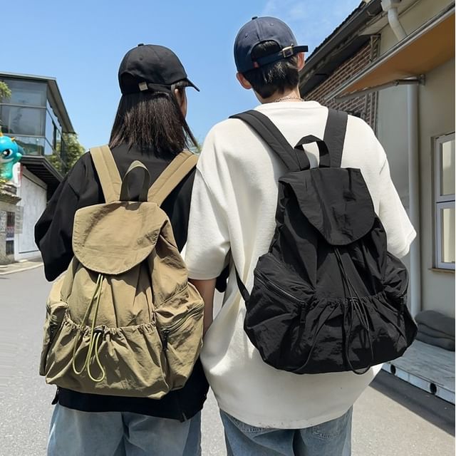 Nylon Drawstring Backpack Plain Unisex