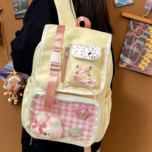 PVC Backpack Nylon Ribbon Buckled Gingham Panel
