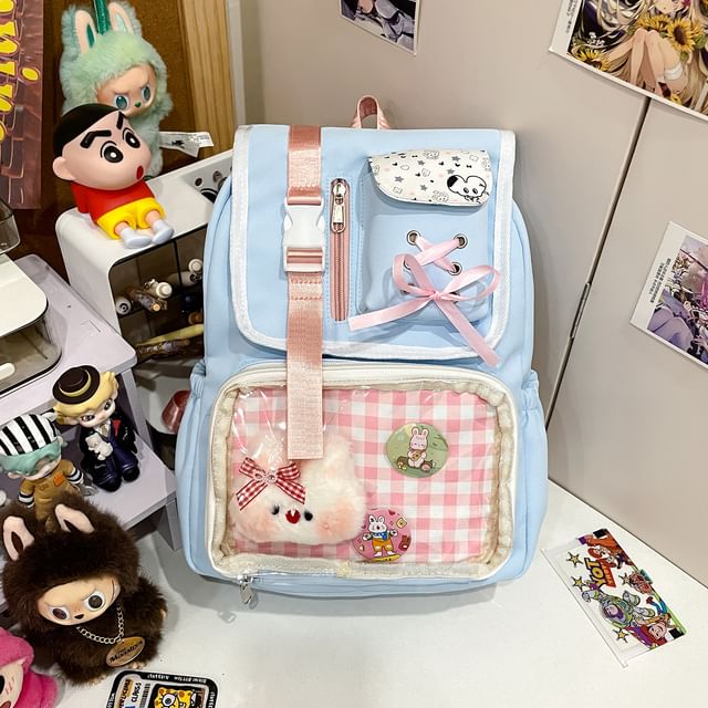 PVC Backpack Nylon Ribbon Buckled Gingham Panel