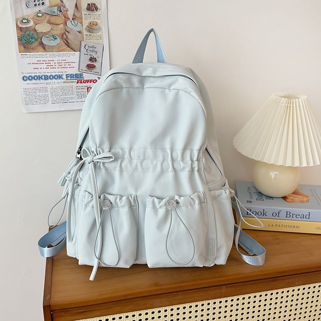 Bow Nylon Backpack Plain Drawstring