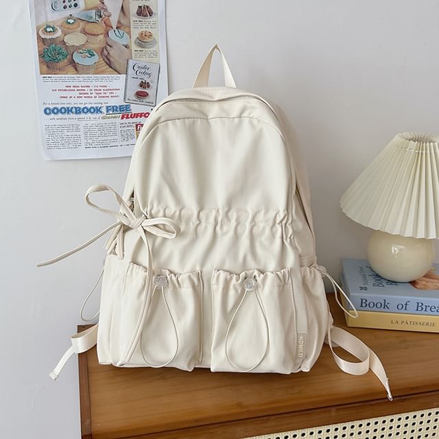 Bow Nylon Backpack Plain Drawstring