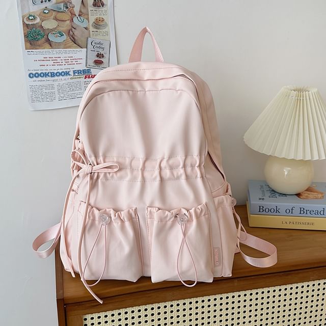 Bow Nylon Backpack Plain Drawstring