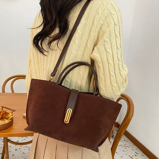 Handle Top Bag Crossbody Suede Pouch With Faux Plain