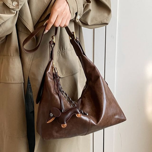 With Plain Charm Leather Bag Crossbody Faux