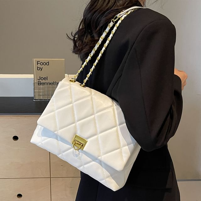 Faux Flap Plain Bag Leather Quilted Crossbody