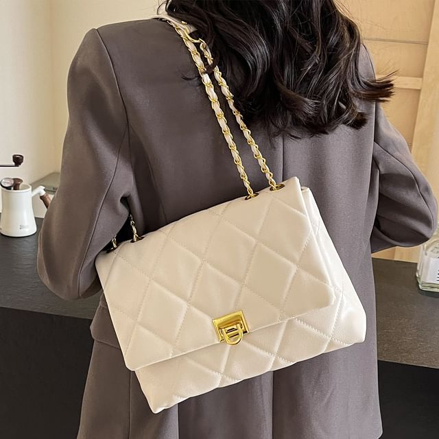 Faux Flap Plain Bag Leather Quilted Crossbody