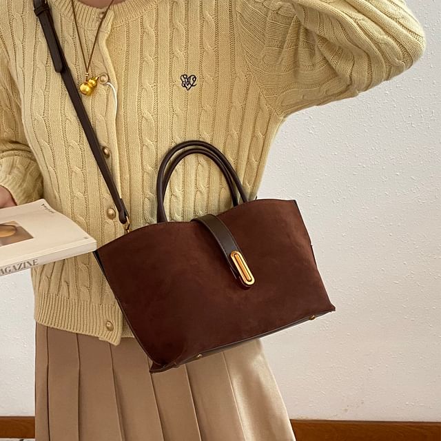 Handle Top Bag Crossbody Suede Pouch With Faux Plain