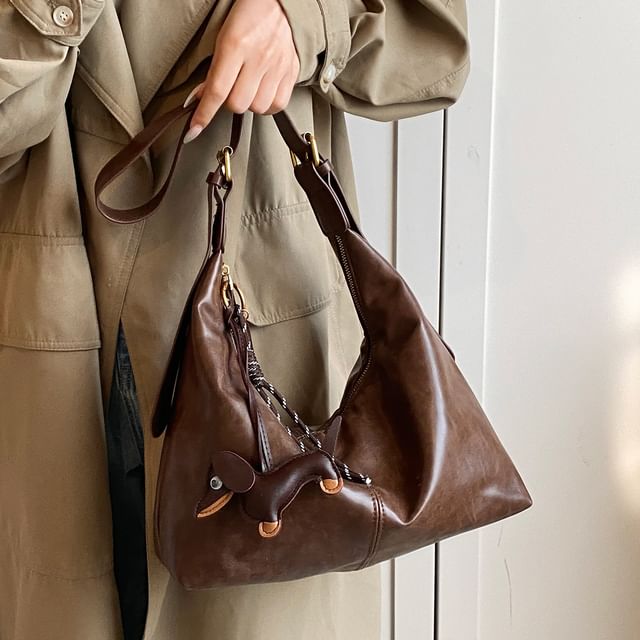 With Plain Charm Leather Bag Crossbody Faux