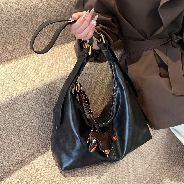 With Plain Charm Leather Bag Crossbody Faux