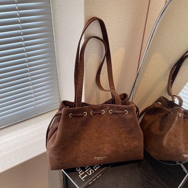Suede Bag Tote Plain Drawstring Faux