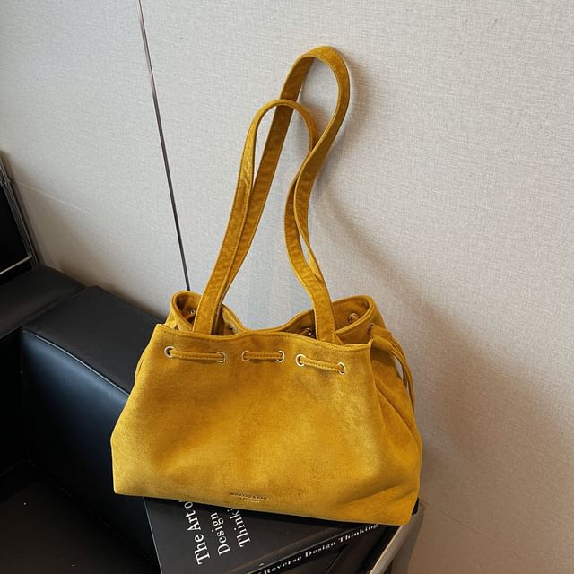 Suede Bag Tote Plain Drawstring Faux