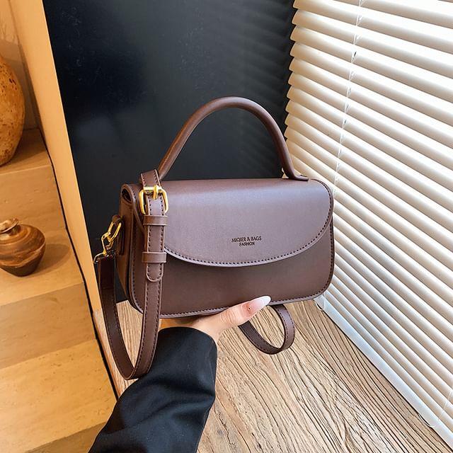 Bag Leather Faux Top Crossbody Flap Plain Handle
