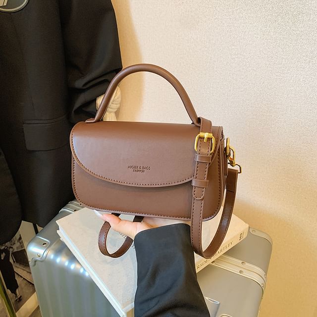Bag Leather Faux Top Crossbody Flap Plain Handle