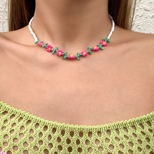 Flower Beaded Choker Necklace