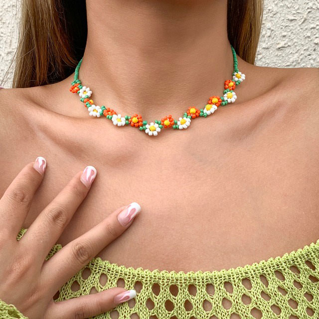 Flower Beaded Choker Necklace