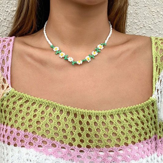 Flower Beaded Choker Necklace