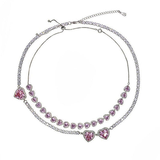 Collier de luxe en forme de cœur rose