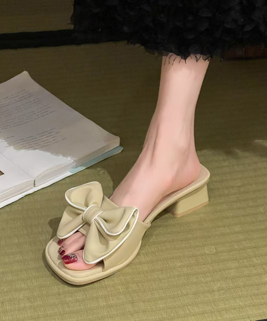 Slide Chunky Yellow Toe Peep Splicing Bow Sandals