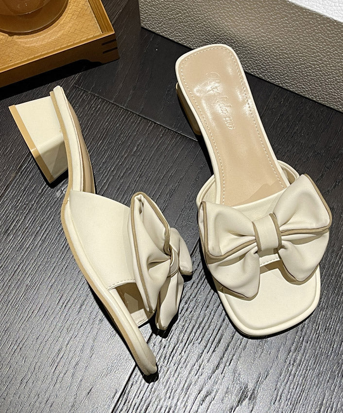 Slide Chunky Yellow Toe Peep Splicing Bow Sandals