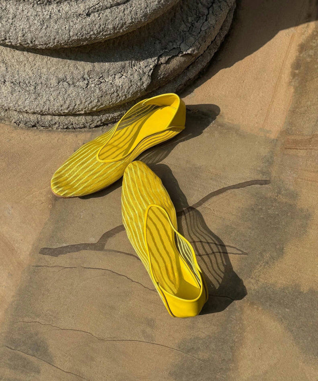 Feet Stylish Yellow Women Splicing Mesh Shoes Flat Breathable